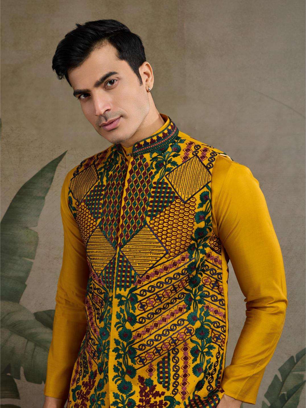 Ynf Silk Cotton RIN202 RAJWADA ATTIRE-2 Mens Wear Wholesale Mens Kurtas Mens Kurta Pyjama Nehru Jacket Embroidered Kurta Pajama Manufacturer