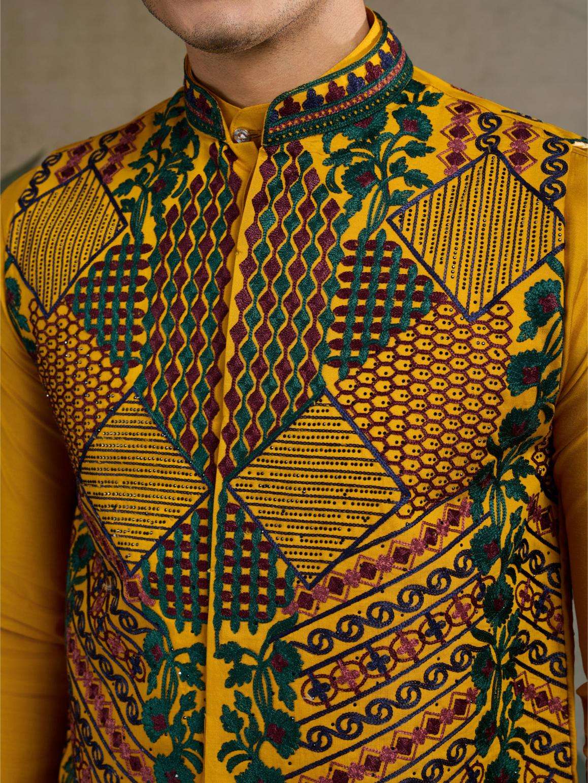 Ynf Silk Cotton RIN202 RAJWADA ATTIRE-2 Mens Wear Wholesale Mens Kurtas Mens Kurta Pyjama Nehru Jacket Embroidered Kurta Pajama Manufacturer