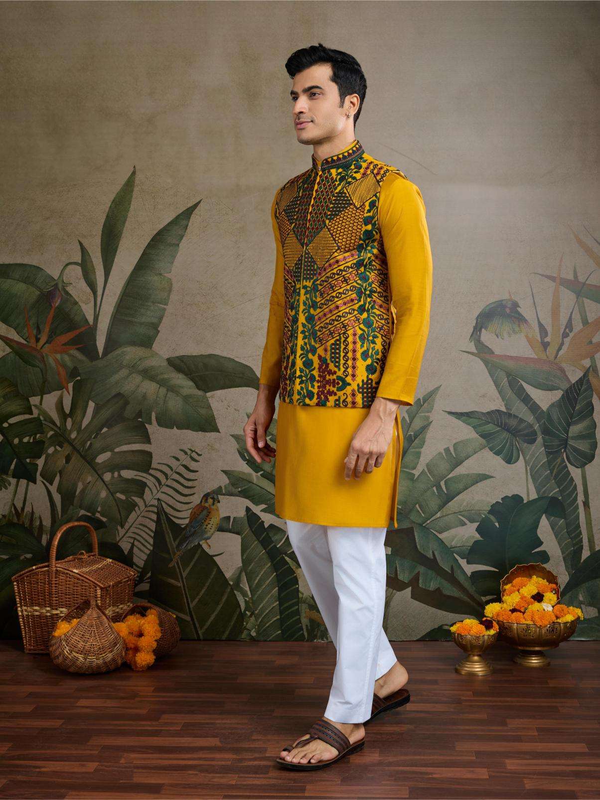 Ynf Silk Cotton RIN202 RAJWADA ATTIRE-2 Mens Wear Wholesale Mens Kurtas Mens Kurta Pyjama Nehru Jacket Embroidered Kurta Pajama Manufacturer