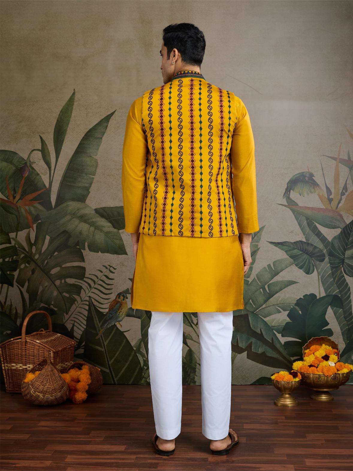 Ynf Silk Cotton RIN202 RAJWADA ATTIRE-2 Mens Wear Wholesale Mens Kurtas Mens Kurta Pyjama Nehru Jacket Embroidered Kurta Pajama Manufacturer