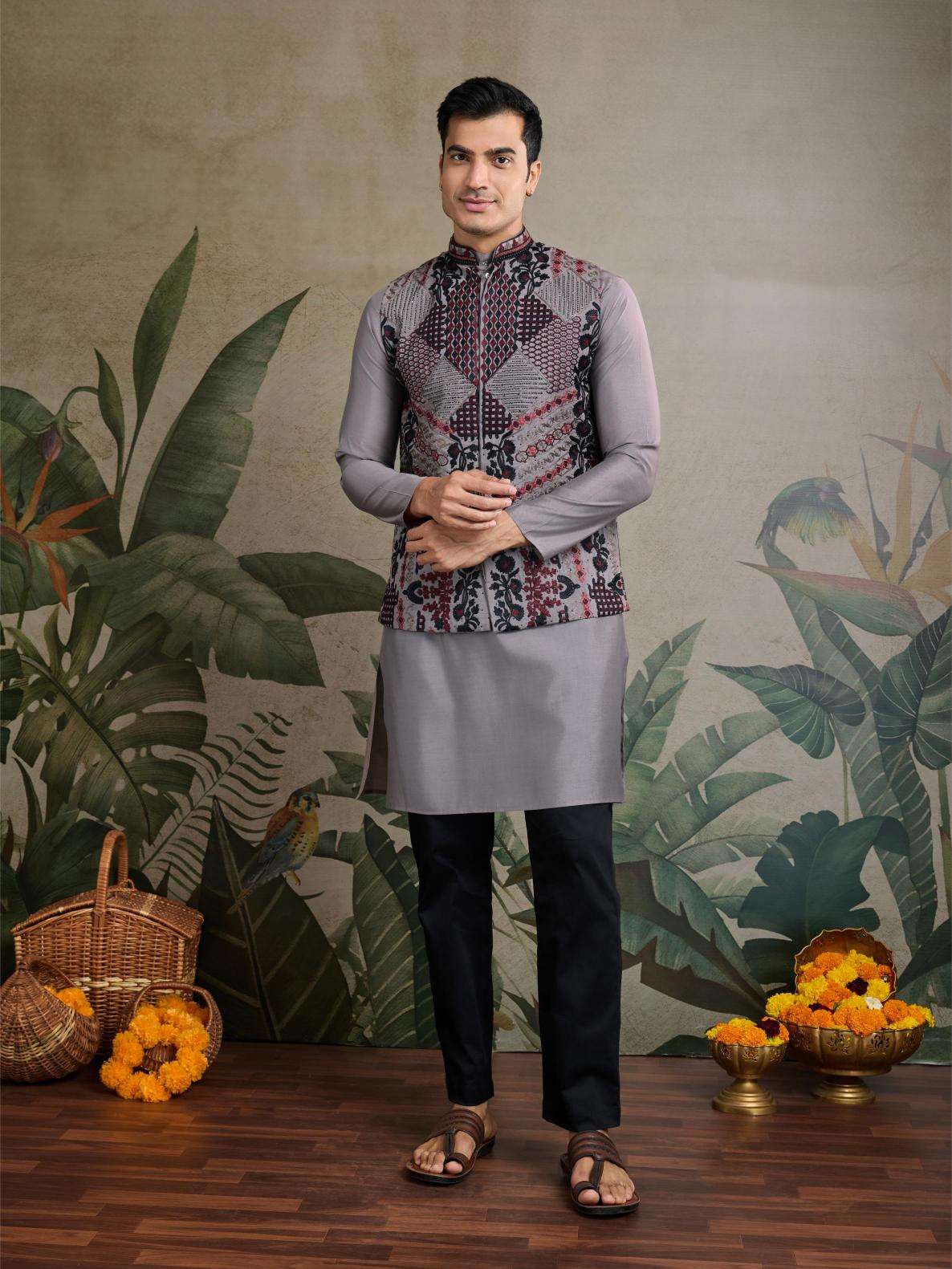 Ynf Silk Cotton RIN202 RAJWADA ATTIRE-2 Mens Wear Wholesale Mens Kurtas Mens Kurta Pyjama Nehru Jacket Embroidered Kurta Pajama Manufacturer