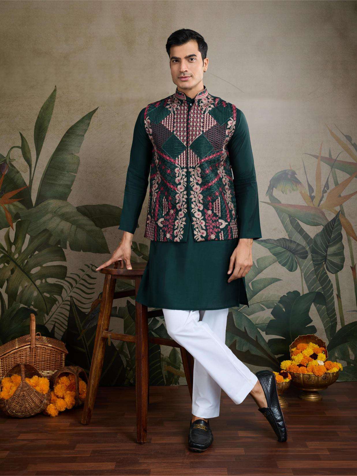 Ynf Silk Cotton RIN202 RAJWADA ATTIRE-2 Mens Wear Wholesale Mens Kurtas Mens Kurta Pyjama Nehru Jacket Embroidered Kurta Pajama Manufacturer