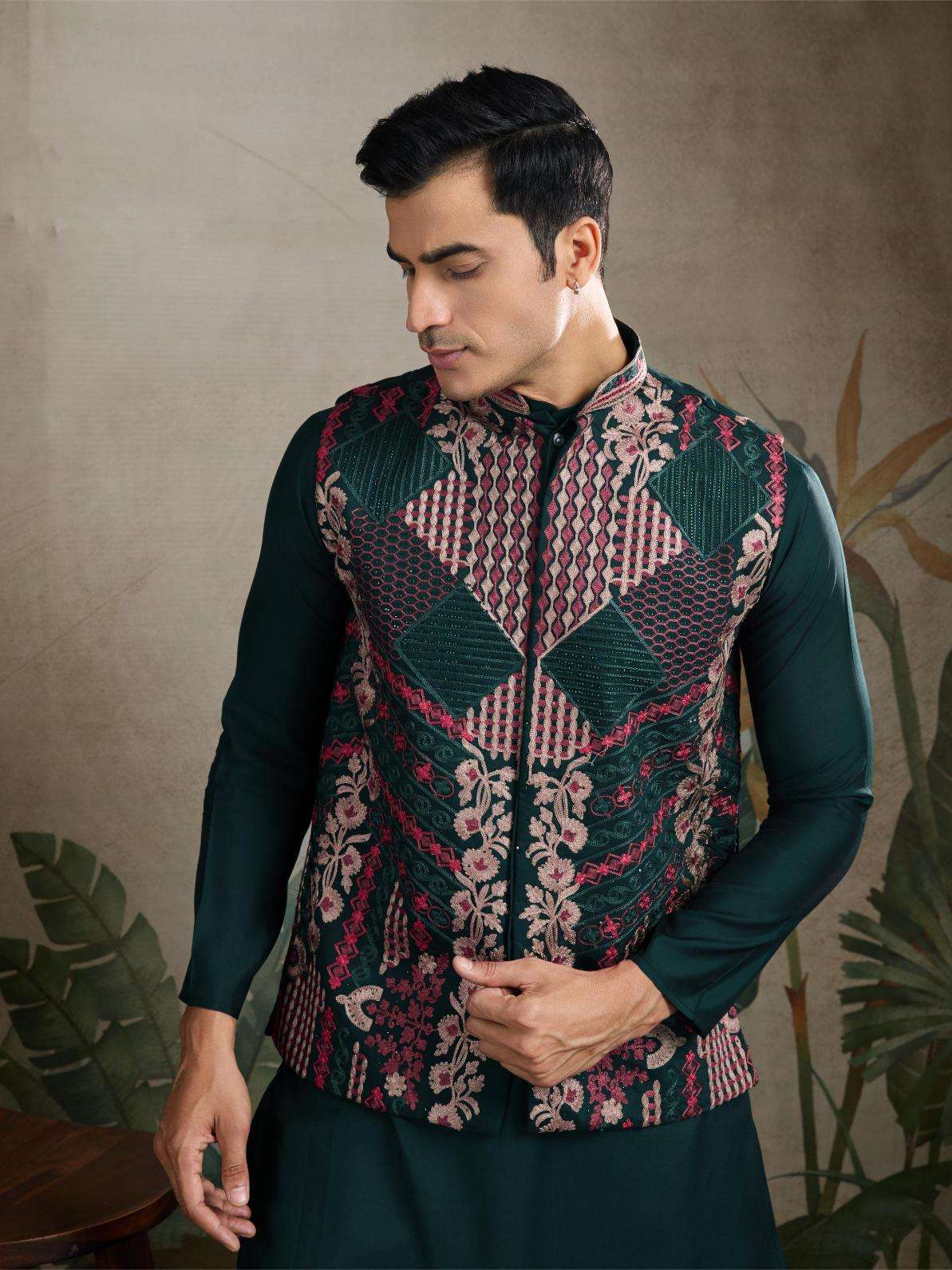 Ynf Silk Cotton RIN202 RAJWADA ATTIRE-2 Mens Wear Wholesale Mens Kurtas Mens Kurta Pyjama Nehru Jacket Embroidered Kurta Pajama Manufacturer