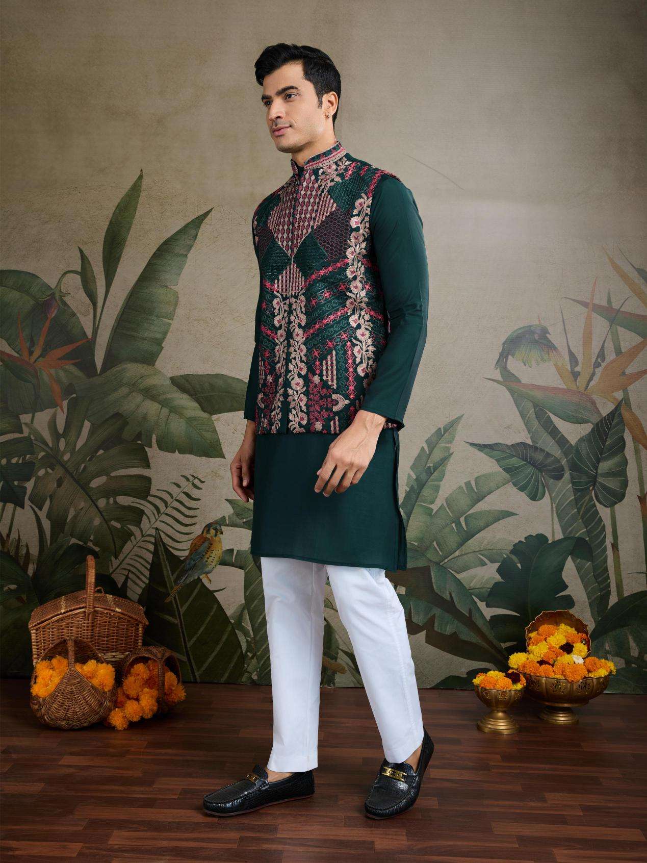 Ynf Silk Cotton RIN202 RAJWADA ATTIRE-2 Mens Wear Wholesale Mens Kurtas Mens Kurta Pyjama Nehru Jacket Embroidered Kurta Pajama Manufacturer