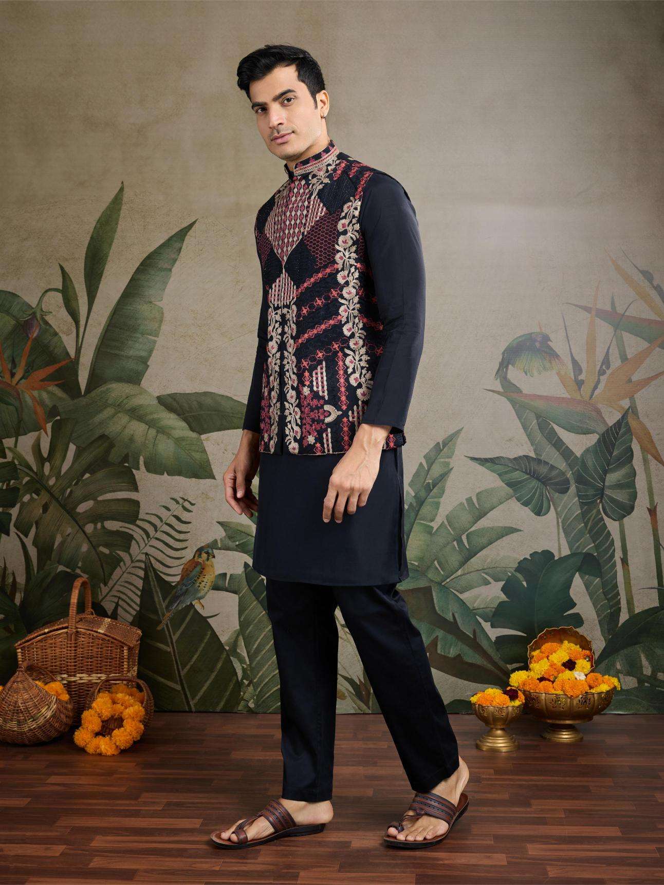 Ynf Silk Cotton RIN202 RAJWADA ATTIRE-2 Mens Wear Wholesale Mens Kurtas Mens Kurta Pyjama Nehru Jacket Embroidered Kurta Pajama Manufacturer