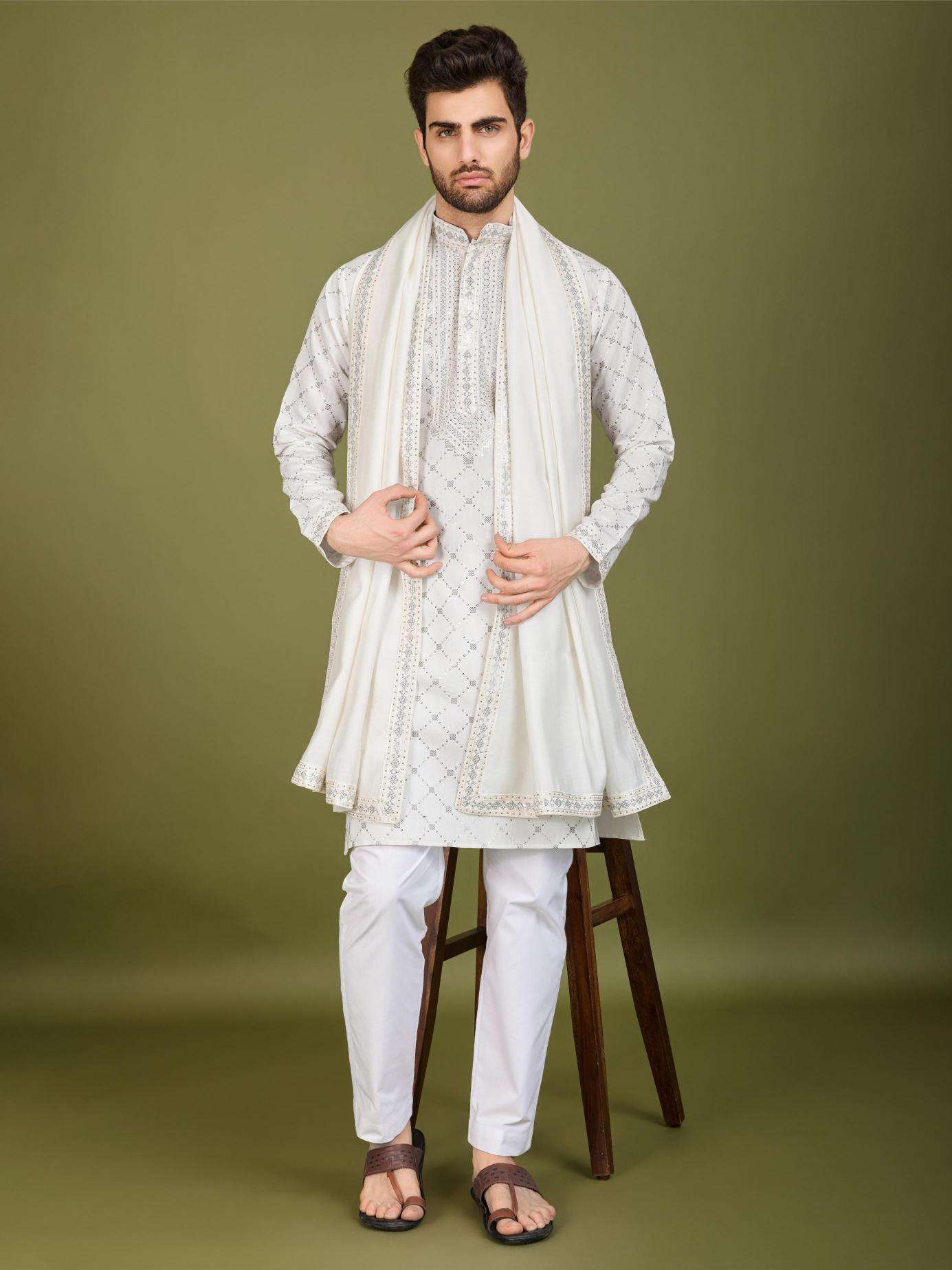 Ynf Silk RIN202 INDO VASTRA Mens Wear Wholesale Mens Kurtas Mens Kurta Pyjama Embroidered Kurta Pajama Manufacturer
