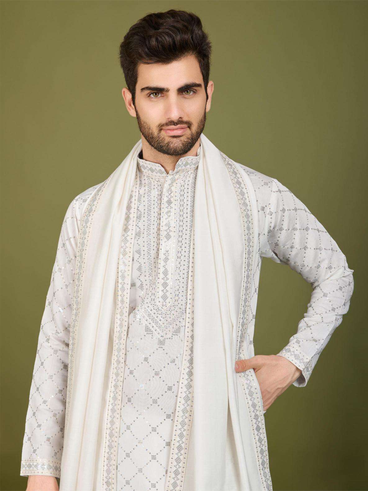 Ynf Silk RIN202 INDO VASTRA Mens Wear Wholesale Mens Kurtas Mens Kurta Pyjama Embroidered Kurta Pajama Manufacturer