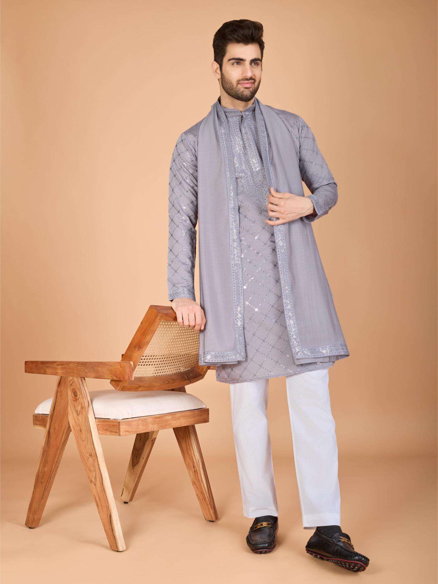 Ynf Silk RIN202 INDO VASTRA Mens Wear Wholesale Mens Kurtas Mens Kurta Pyjama Embroidered Kurta Pajama Manufacturer