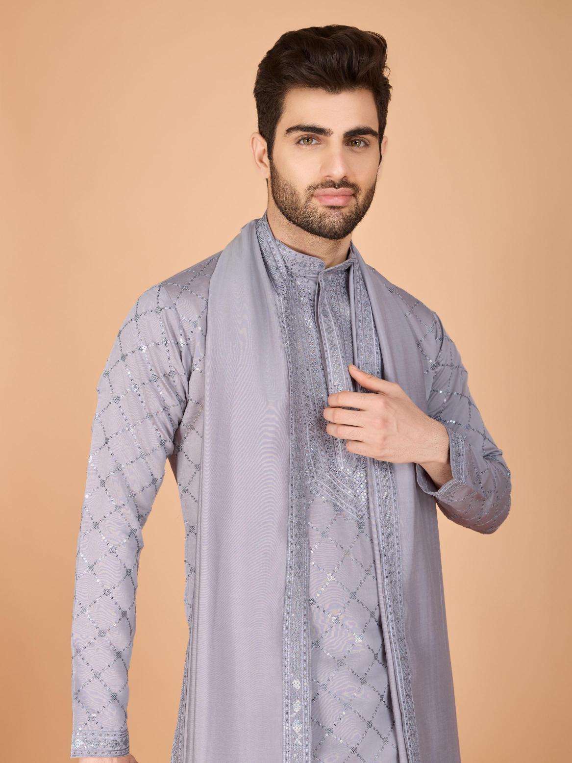 Ynf Silk RIN202 INDO VASTRA Mens Wear Wholesale Mens Kurtas Mens Kurta Pyjama Embroidered Kurta Pajama Manufacturer