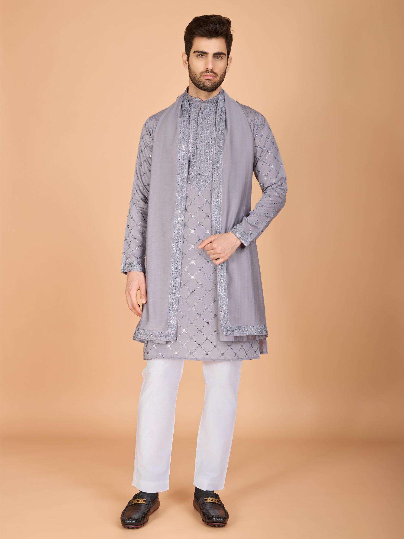 Ynf Silk RIN202 INDO VASTRA Mens Wear Wholesale Mens Kurtas Mens Kurta Pyjama Embroidered Kurta Pajama Manufacturer