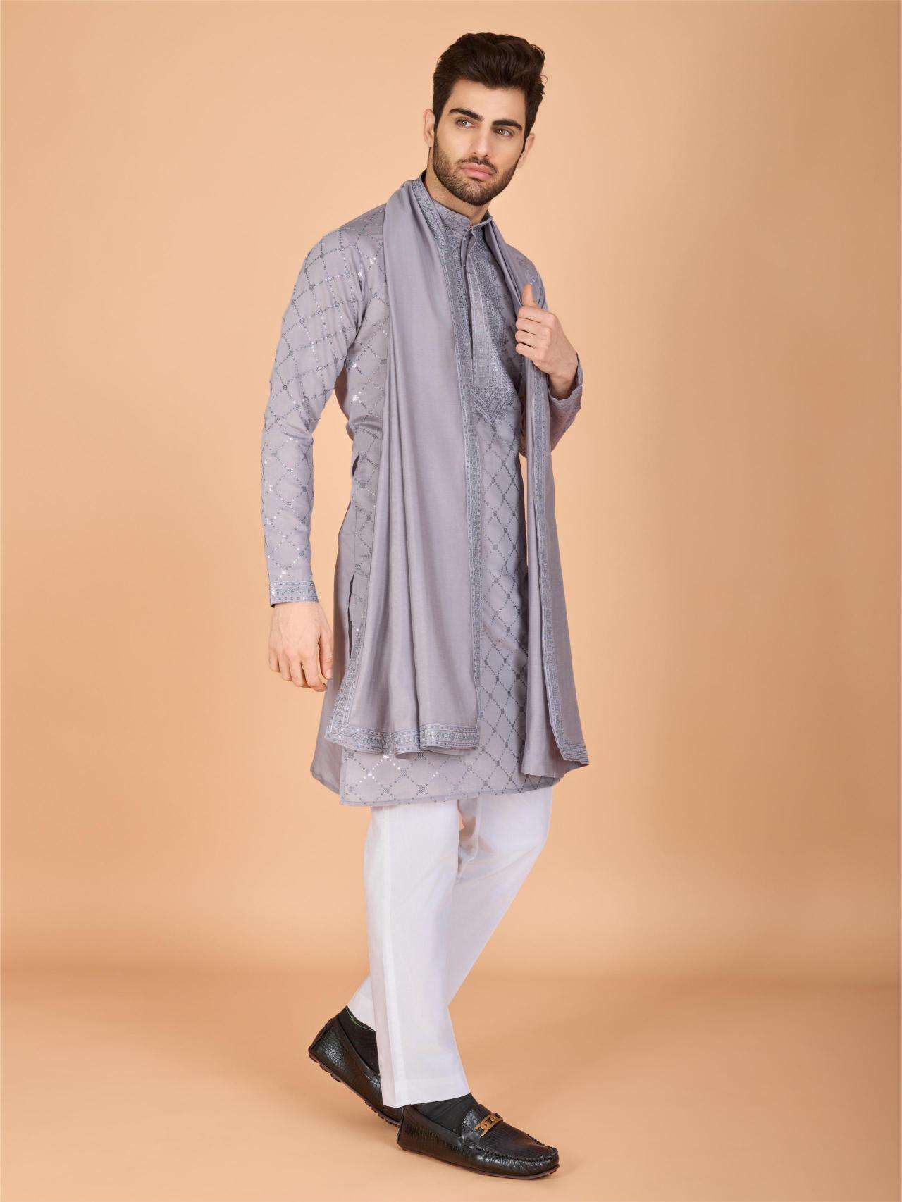 Ynf Silk RIN202 INDO VASTRA Mens Wear Wholesale Mens Kurtas Mens Kurta Pyjama Embroidered Kurta Pajama Manufacturer