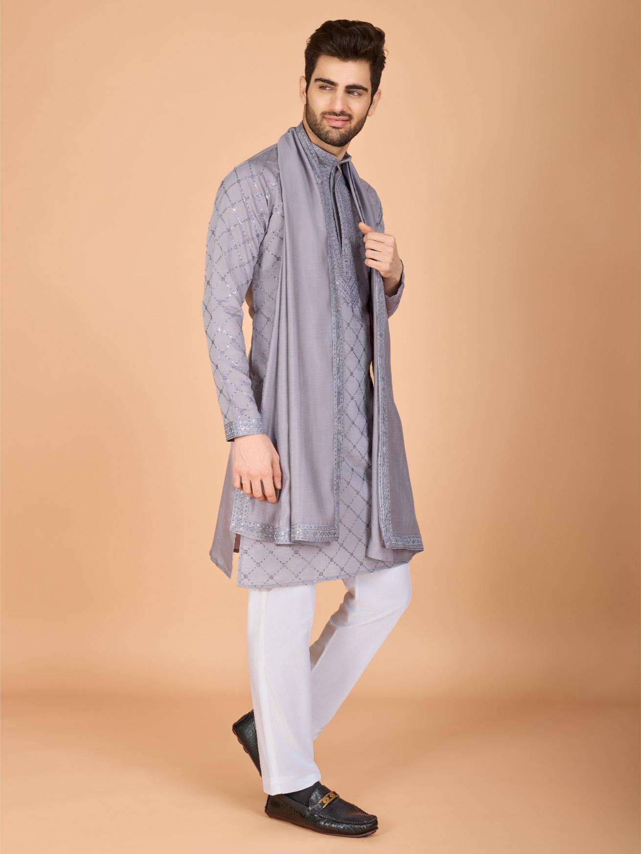 Ynf Silk RIN202 INDO VASTRA Mens Wear Wholesale Mens Kurtas Mens Kurta Pyjama Embroidered Kurta Pajama Manufacturer