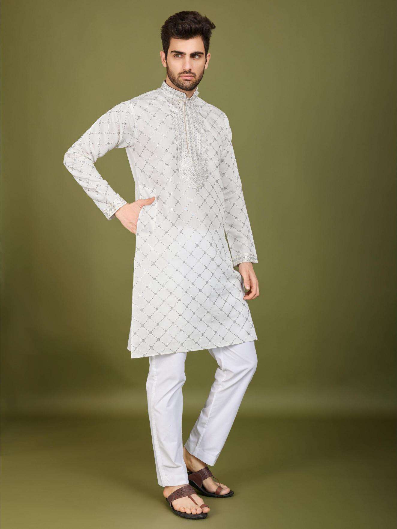 Ynf Silk RIN202 INDO VASTRA Mens Wear Wholesale Mens Kurtas Mens Kurta Pyjama Embroidered Kurta Pajama Manufacturer