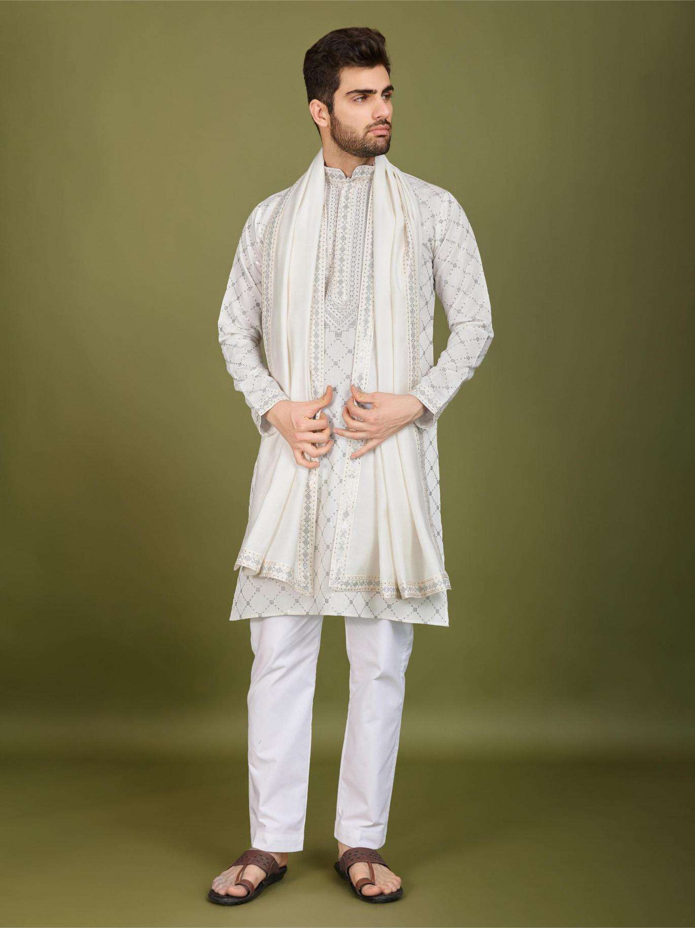 Ynf Silk RIN202 INDO VASTRA Mens Wear Wholesale Mens Kurtas Mens Kurta Pyjama Embroidered Kurta Pajama Manufacturer