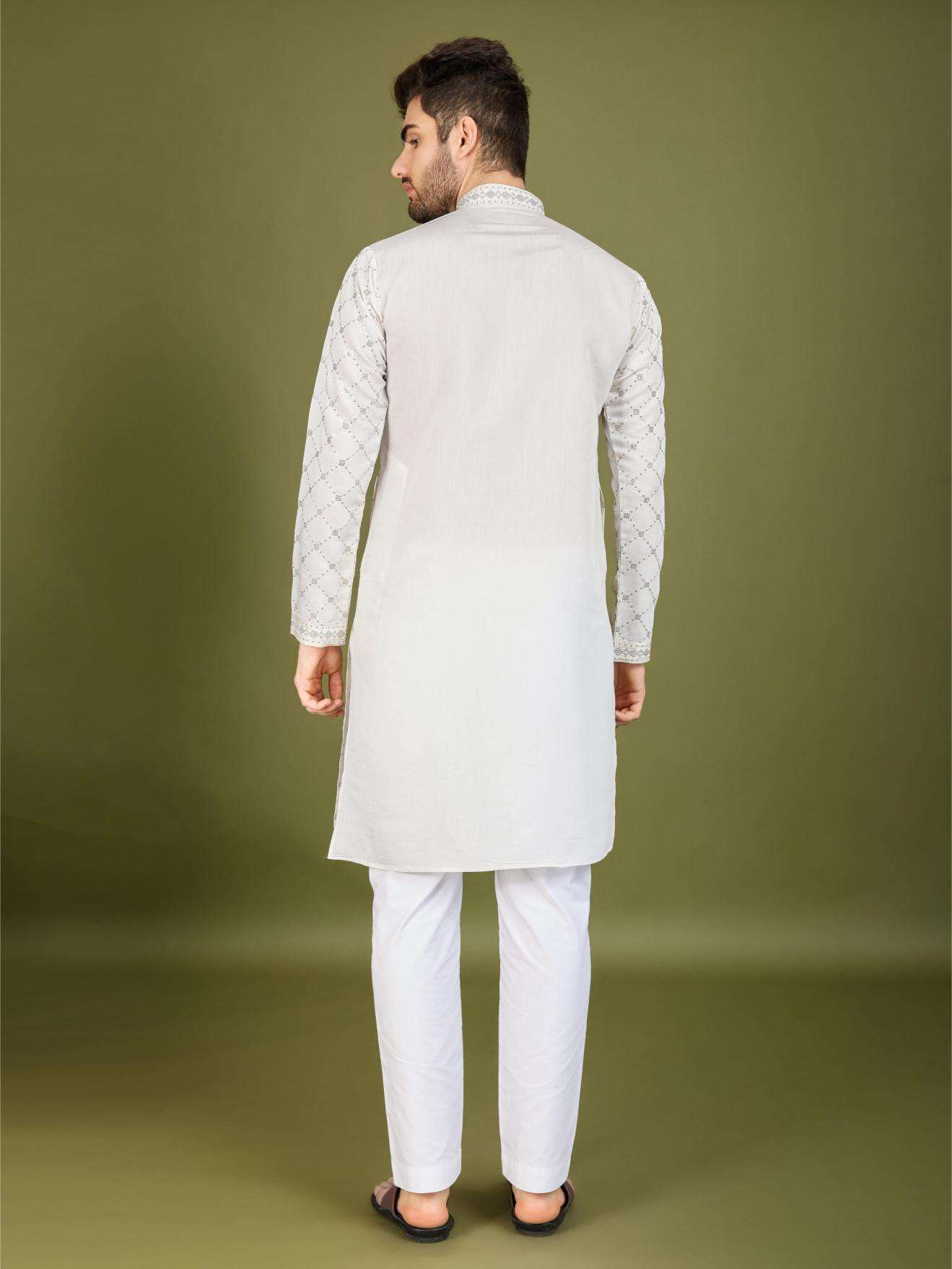 Ynf Silk RIN202 INDO VASTRA Mens Wear Wholesale Mens Kurtas Mens Kurta Pyjama Embroidered Kurta Pajama Manufacturer
