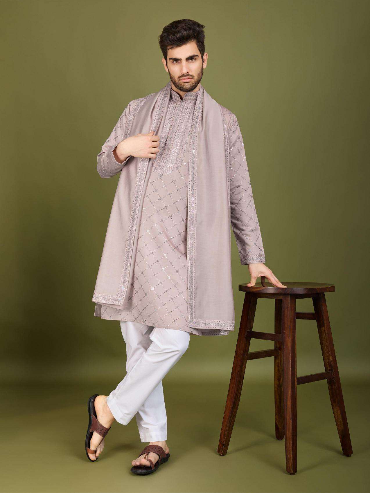 Ynf Silk RIN202 INDO VASTRA Mens Wear Wholesale Mens Kurtas Mens Kurta Pyjama Embroidered Kurta Pajama Manufacturer
