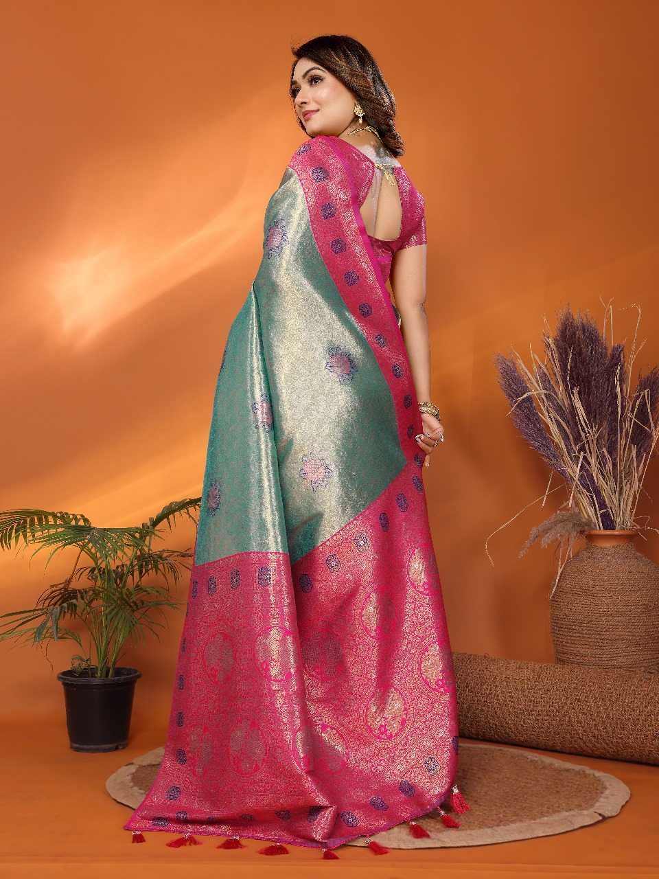 Ynf Tissue Silk RIN144 Saroz Sarees Silk Sarees Festive Collections Wholesale Banarasi Silk Sarees Tissue Silk Saree Silk Sarees With Contrast Pallu Manufacturer