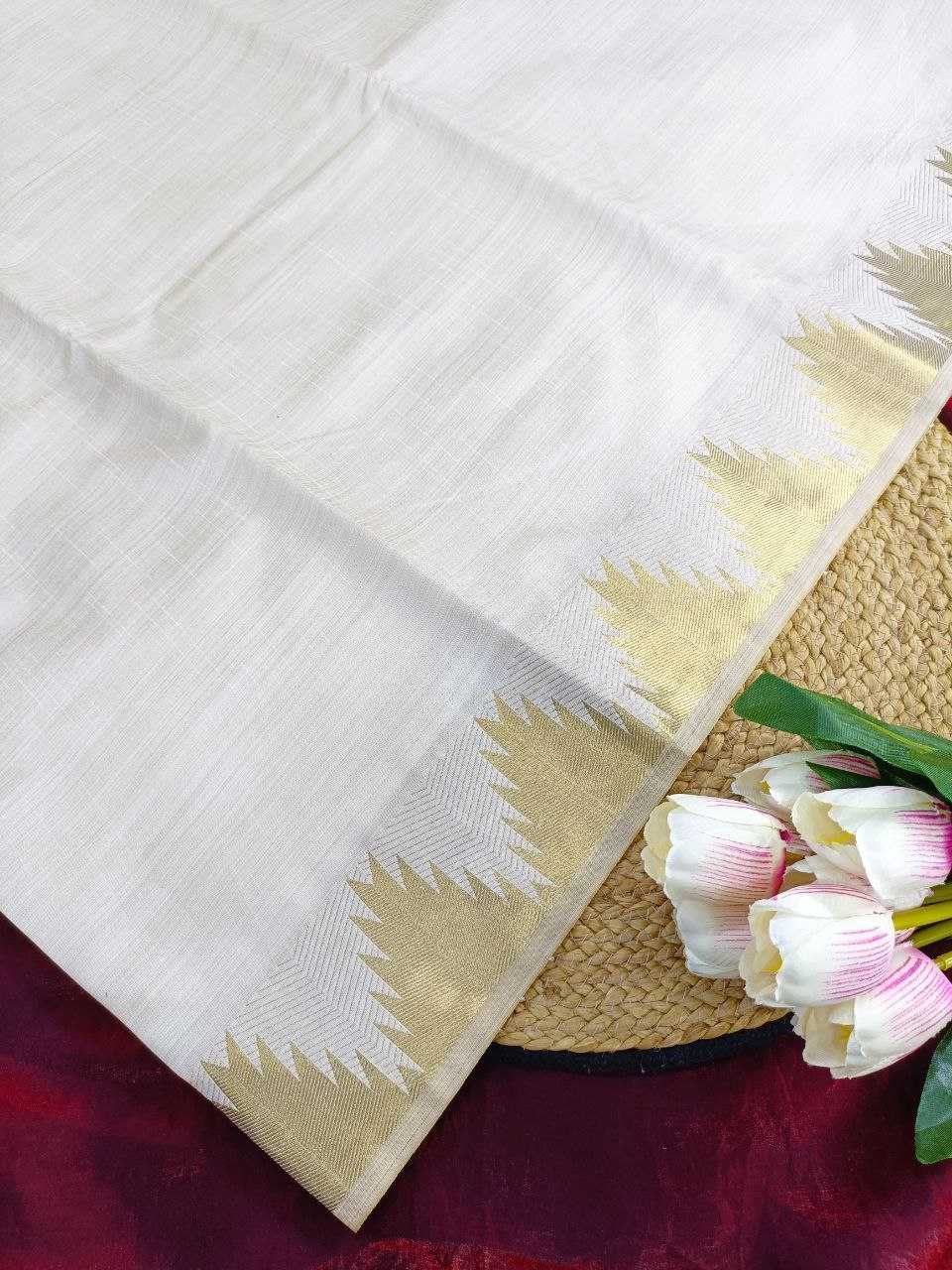 Ynf Tussar Silk KESH488 KERALA Silk Sarees Festive Collections Wholesale Kerala Kasavu Sarees White Silk Sarees Onam Collections Manufacturer