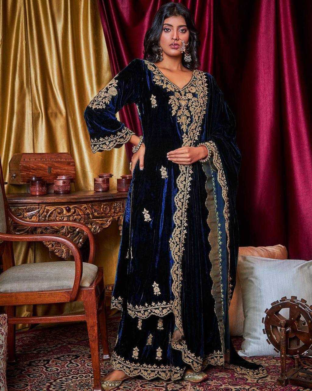 Ynf Velvet KESH492 930 Suits & Dresses Wholesale Velvet Suits Embroidery Suits Palazzo Suit Manufacturer