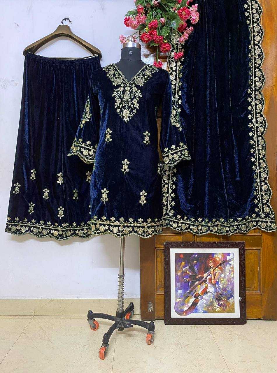 Ynf Velvet KESH492 930 Suits & Dresses Wholesale Velvet Suits Embroidery Suits Palazzo Suit Manufacturer
