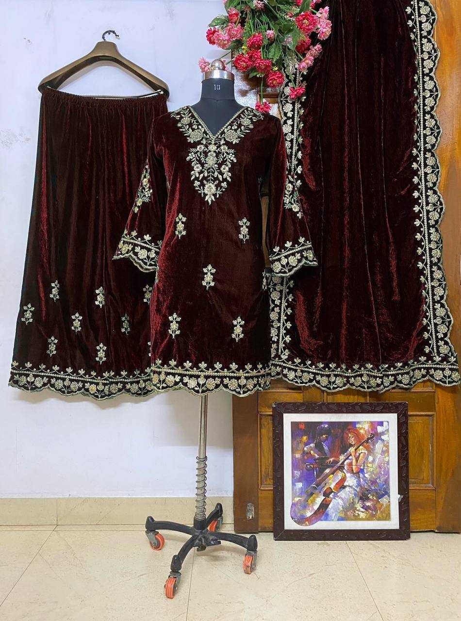 Ynf Velvet KESH492 930 Suits & Dresses Wholesale Velvet Suits Embroidery Suits Palazzo Suit Manufacturer