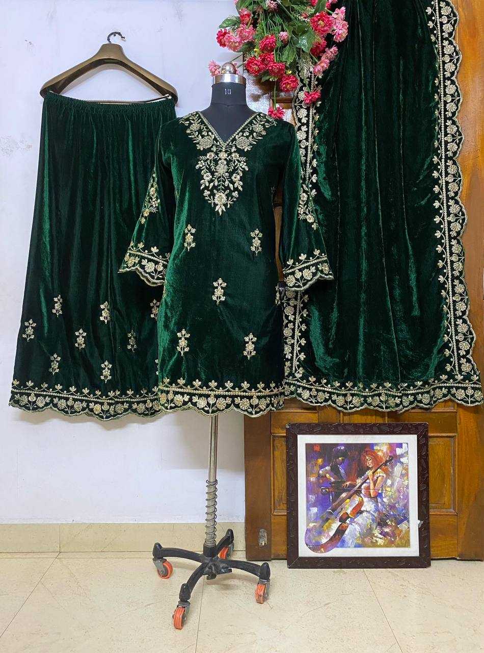 Ynf Velvet KESH492 930 Suits & Dresses Wholesale Velvet Suits Embroidery Suits Palazzo Suit Manufacturer