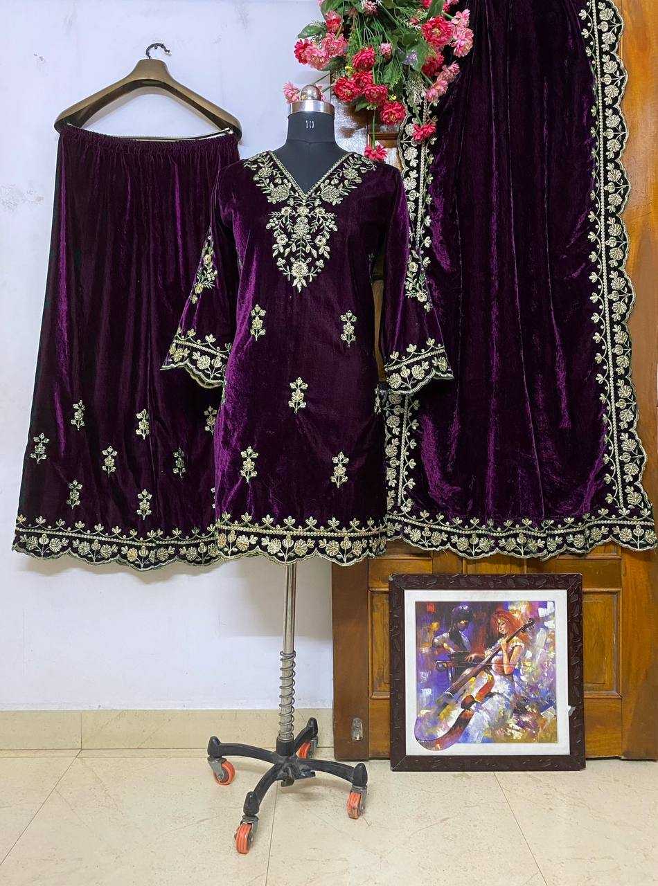 Ynf Velvet KESH492 930 Suits & Dresses Wholesale Velvet Suits Embroidery Suits Palazzo Suit Manufacturer
