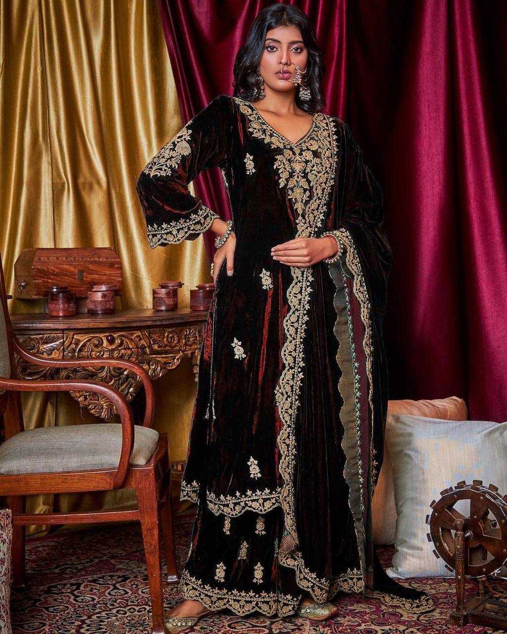 Ynf Velvet KESH492 930 Suits & Dresses Wholesale Velvet Suits Embroidery Suits Palazzo Suit Manufacturer