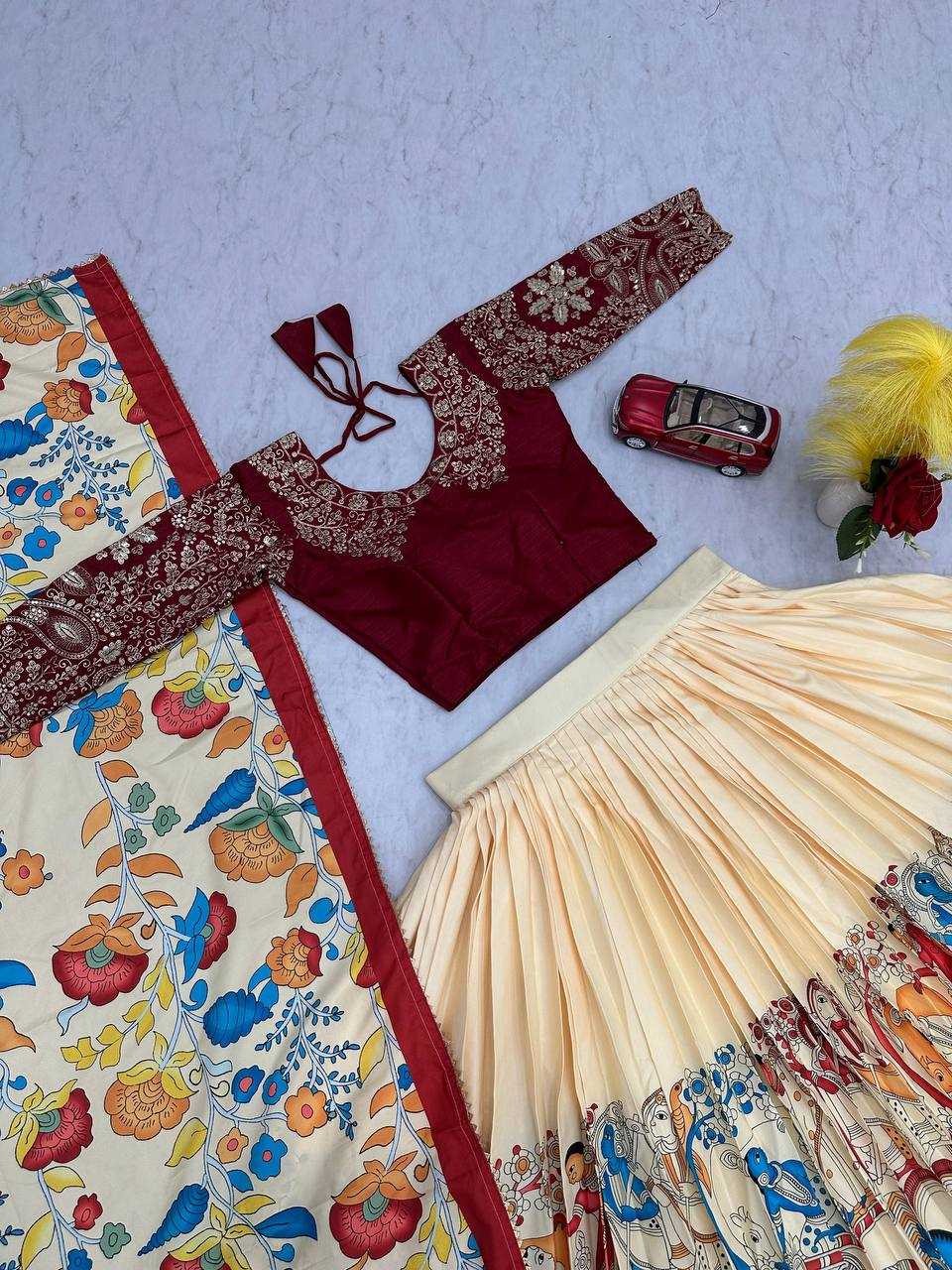 Ynf Chinon KESH496 513 Lehengas Wholesale Kalamkari Lehenga Traditional Lehenga Printed Lehenga Manufacturer