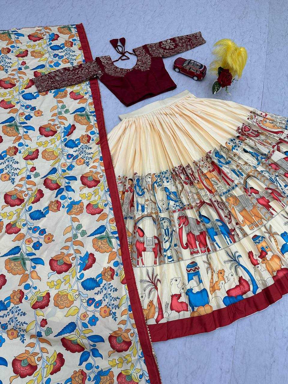 Ynf Chinon KESH496 513 Lehengas Wholesale Kalamkari Lehenga Traditional Lehenga Printed Lehenga Manufacturer