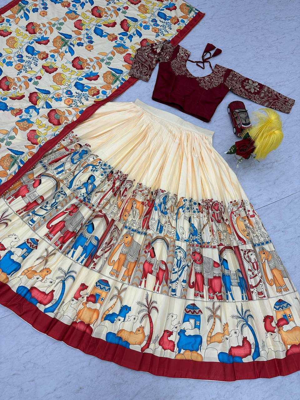 Ynf Chinon KESH496 513 Lehengas Wholesale Kalamkari Lehenga Traditional Lehenga Printed Lehenga Manufacturer