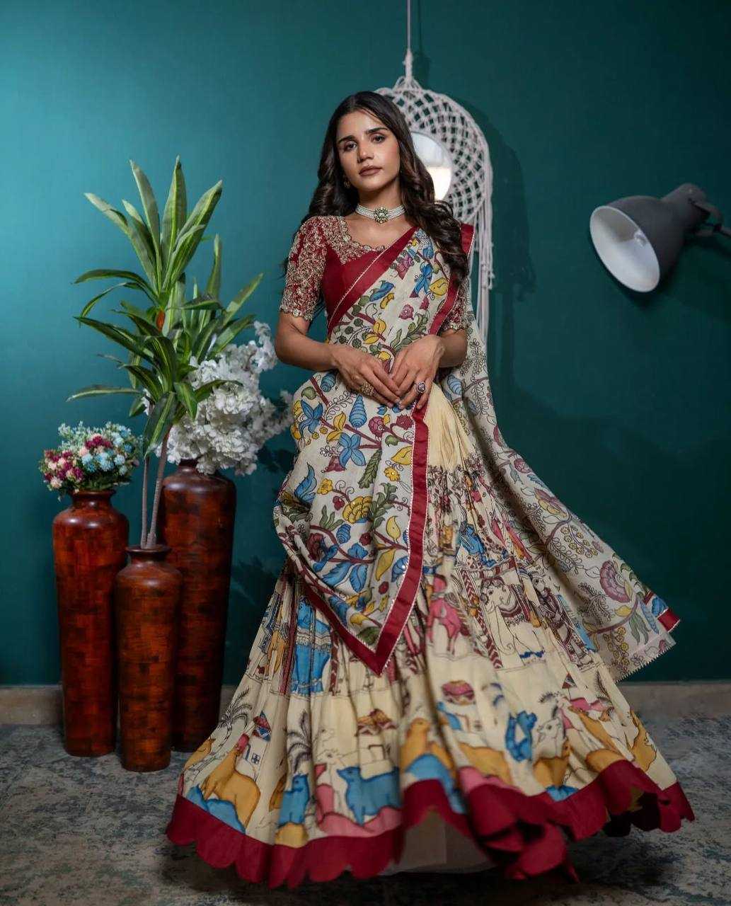 Ynf Chinon KESH496 513 Lehengas Wholesale Kalamkari Lehenga Traditional Lehenga Printed Lehenga Manufacturer