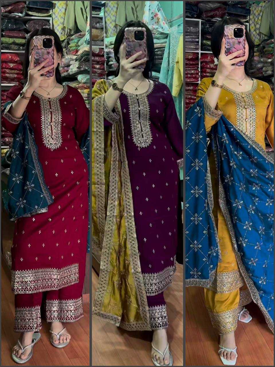 Ynf Chinon KESH499 842 Suits & Dresses Wholesale Embroidery Suits Party wear suits Wedding Suits Manufacturer