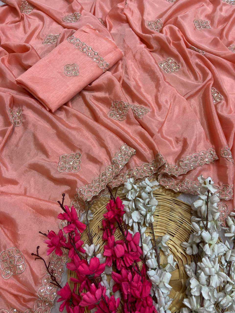 Ynf Chinon KESH514 144 Sarees Wholesale Fancy Sarees Sequins Work Saree Manufacturer