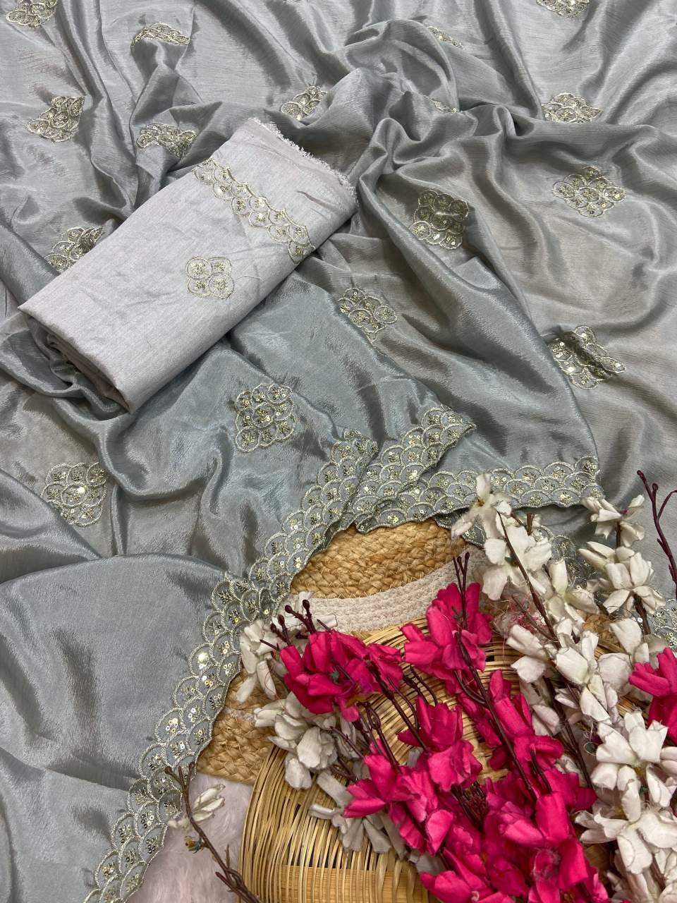 Ynf Chinon KESH514 144 Sarees Wholesale Fancy Sarees Sequins Work Saree Manufacturer