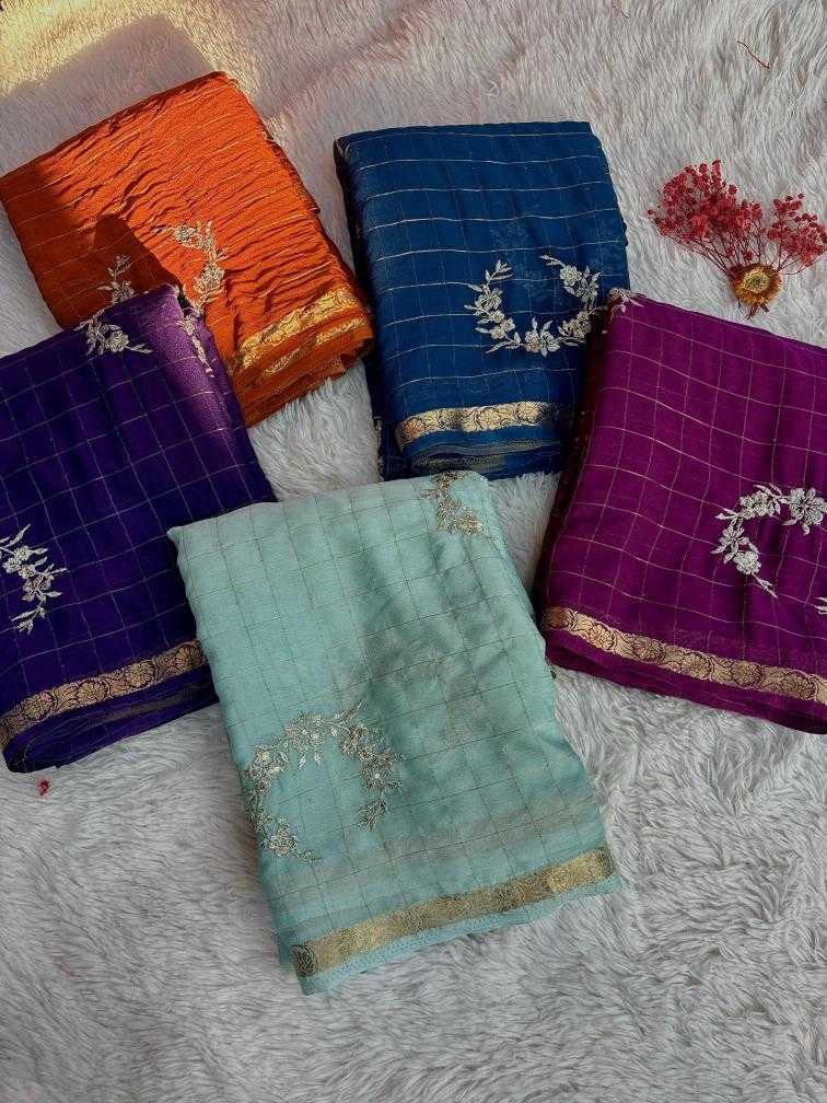 Ynf Chinon RIN178 Chex Chinnon Viscose Sarees Wedding Collections Festive Collections Wholesale Party Wear Sarees Embroidered Sarees Viscose Saree Manufacturer