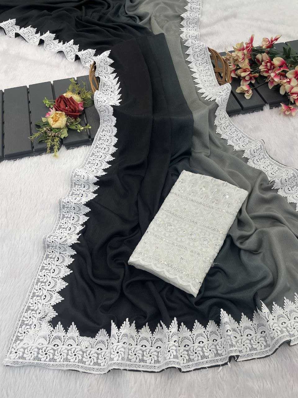 Ynf Chinon RIN216 Damini Sarees Wholesale Fancy Sarees Chikan Sarees Manufacturer