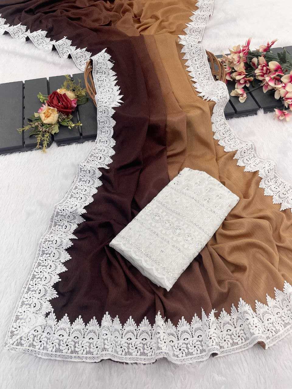 Ynf Chinon RIN216 Damini Sarees Wholesale Fancy Sarees Chikan Sarees Manufacturer