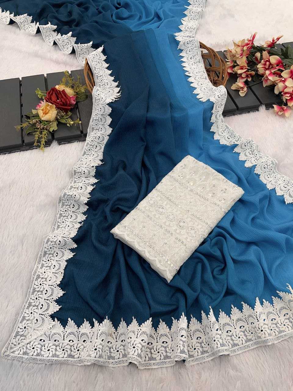 Ynf Chinon RIN216 Damini Sarees Wholesale Fancy Sarees Chikan Sarees Manufacturer