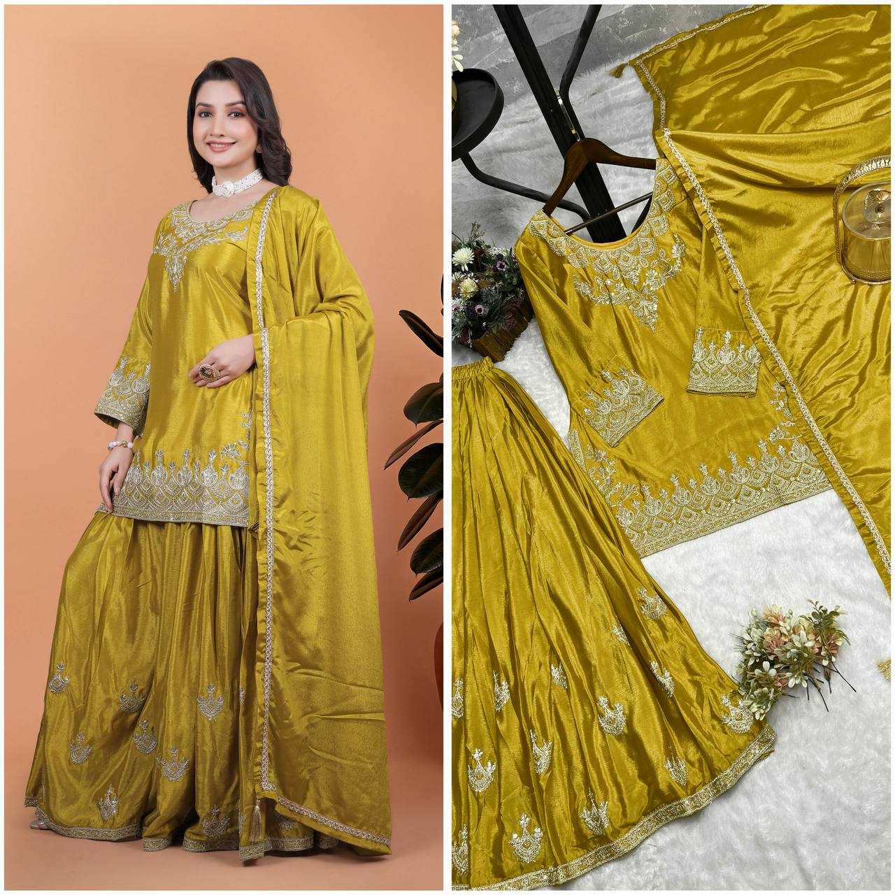 Ynf Chinon Silk KESH159 604 Suits & Dresses Wedding Collections Festive Collections Wholesale Sharara Salwar Suits Ladies Silk Suit Designer Suits Manufacturer