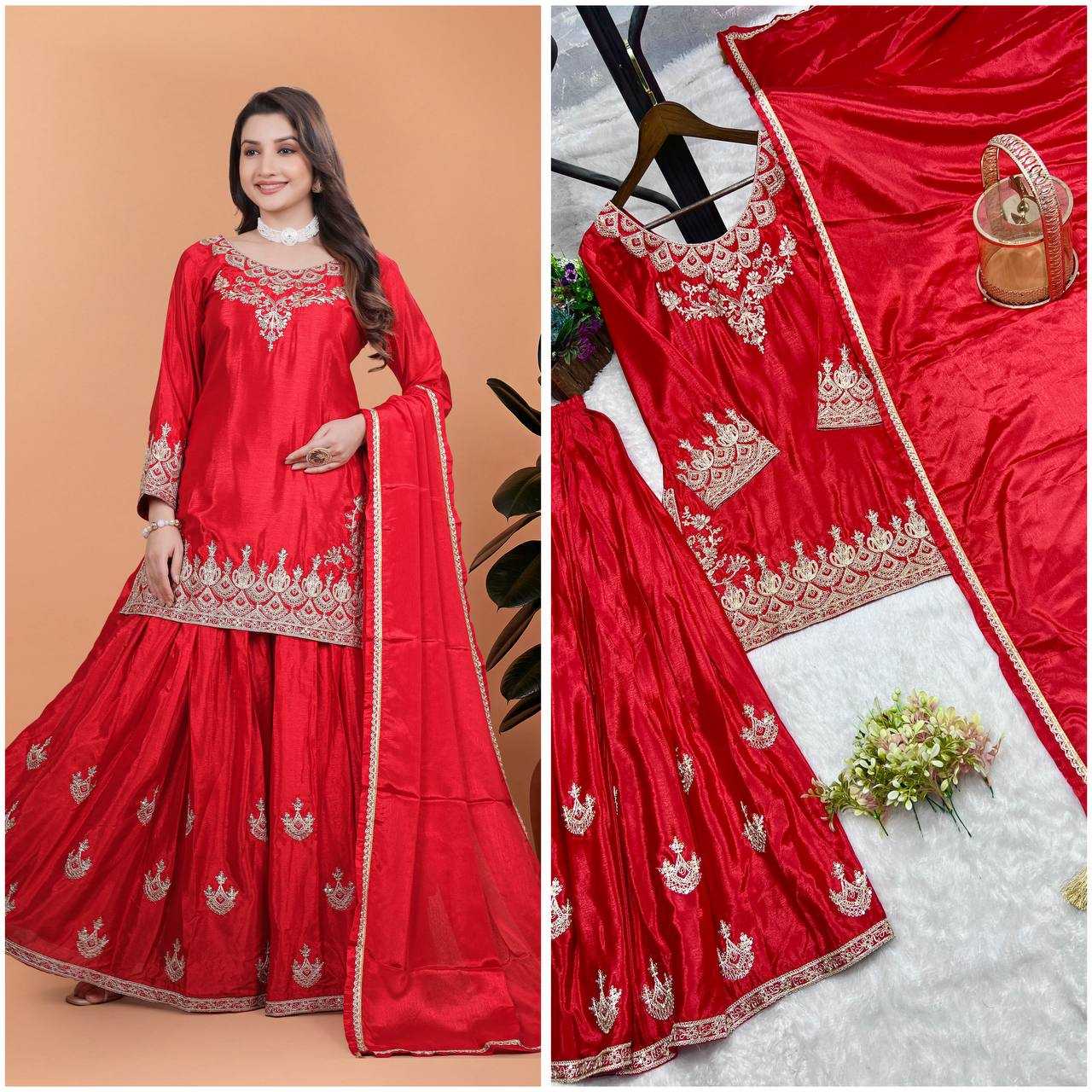 Ynf Chinon Silk KESH159 604 Suits & Dresses Wedding Collections Festive Collections Wholesale Sharara Salwar Suits Ladies Silk Suit Designer Suits Manufacturer