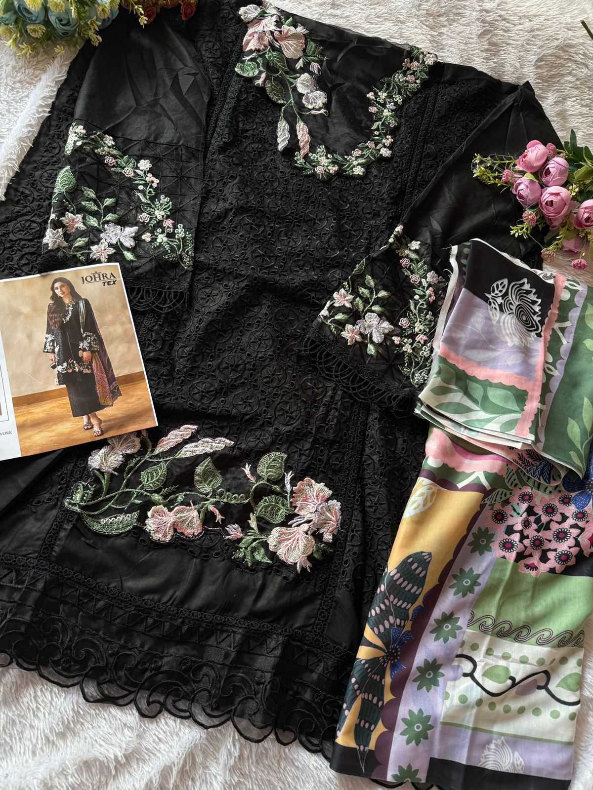 Ynf Cotton Cambric KESH444 JOHRA TEX-176 Suits & Dresses Wedding Collections Festive Collections Wholesale Embroidery Suits Cotton Suits Black Salwar Suit Manufacturer