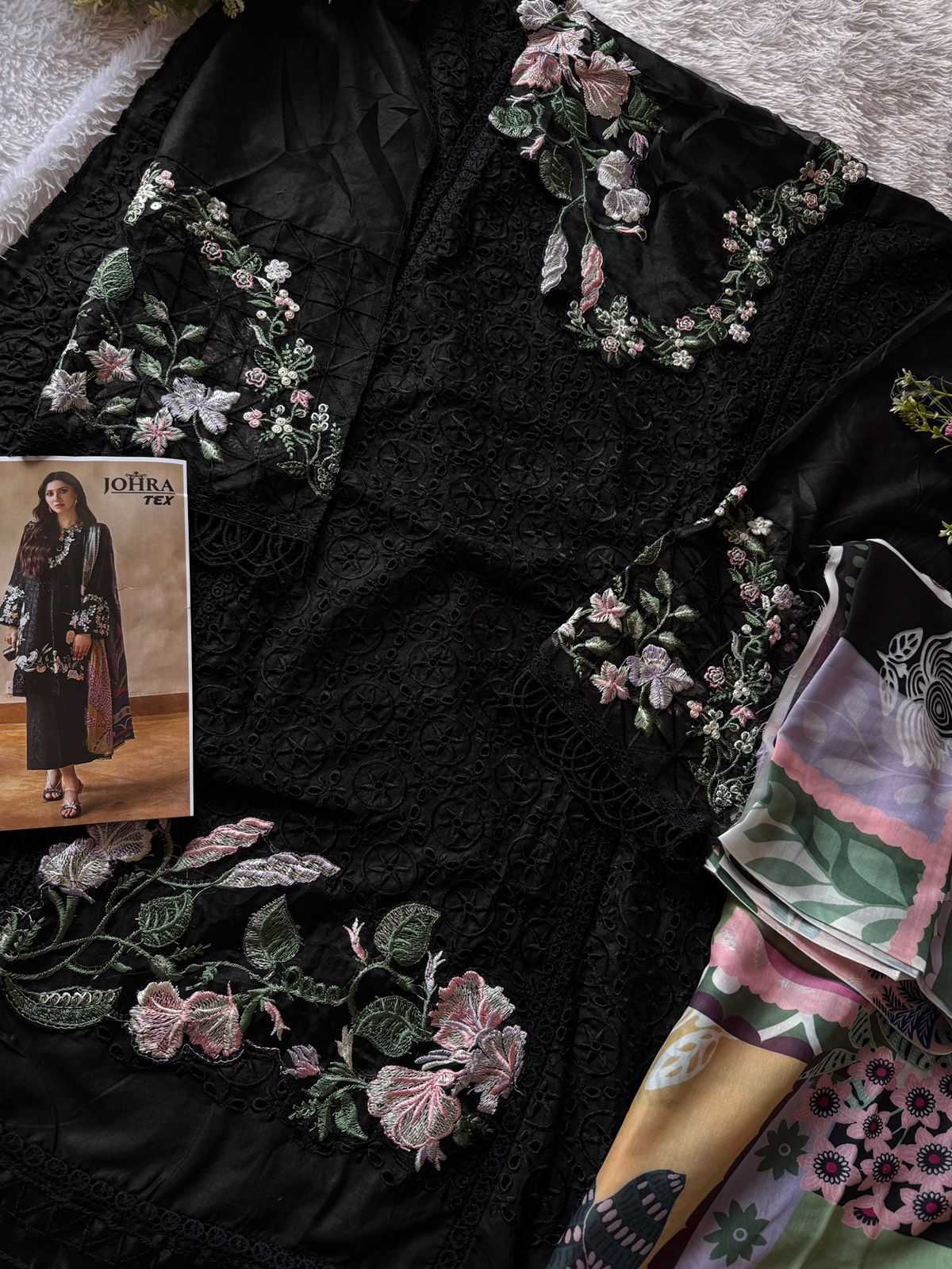 Ynf Cotton Cambric KESH444 JOHRA TEX-176 Suits & Dresses Wedding Collections Festive Collections Wholesale Embroidery Suits Cotton Suits Black Salwar Suit Manufacturer