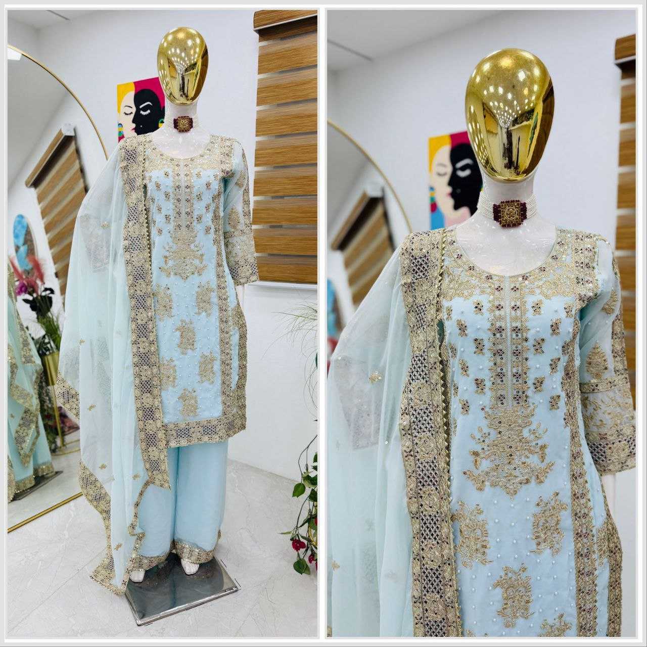 Ynf Faux Georgette KESH158 5050 Suits & Dresses Wedding Collections Festive Collections Wholesale Sharara Salwar Suits Georgette Suit Wedding Outfits Manufacturer