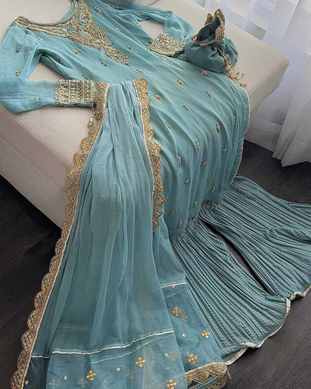 Ynf Faux Georgette KESH158 9017 Suits & Dresses Wedding Collections Festive Collections Wholesale Sharara Salwar Suits Embroidery Suits Georgette Suit Manufacturer