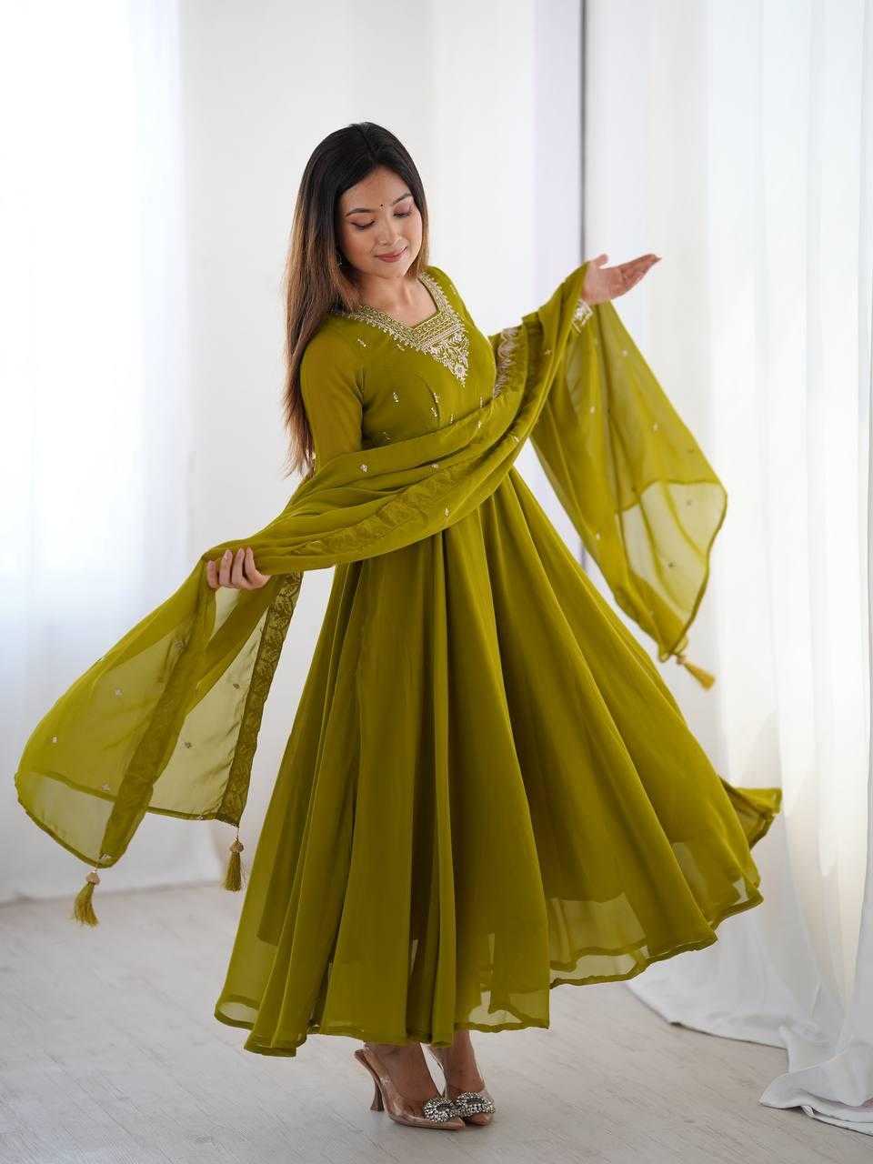 Ynf Faux Georgette KESH504 283 Gowns Wholesale Fancy Gowns Embroidery Gowns Georgette Gown Manufacturer