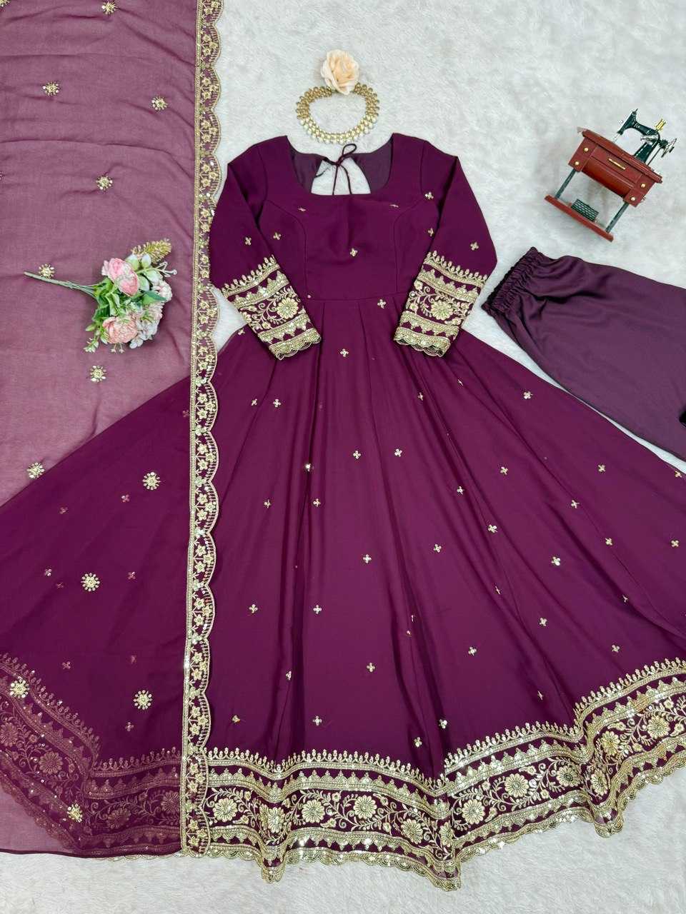 Ynf Faux Georgette RIN133 23 Gowns Wedding Collections Festive Collections Wholesale Georgette Gown Gown With Dupatta Sequin Gowns Manufacturer