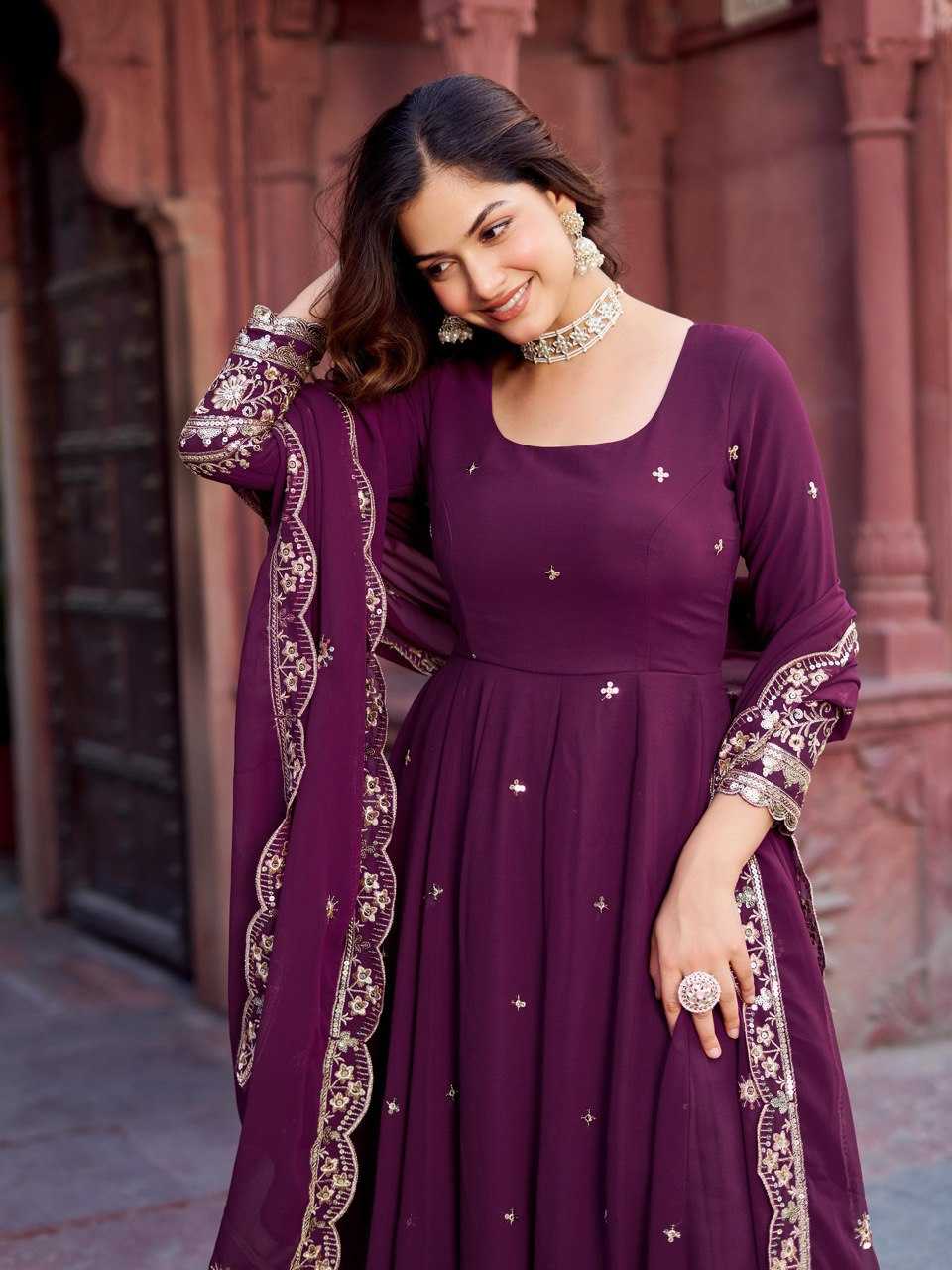 Ynf Faux Georgette RIN133 23 Gowns Wedding Collections Festive Collections Wholesale Georgette Gown Gown With Dupatta Sequin Gowns Manufacturer