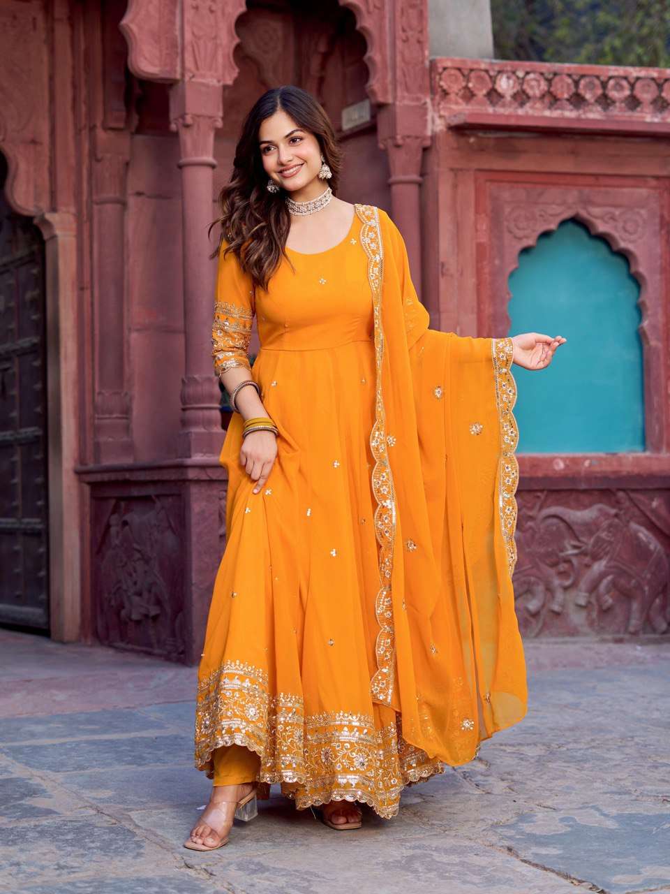 Ynf Faux Georgette RIN133 23 Gowns Wedding Collections Festive Collections Wholesale Georgette Gown Gown With Dupatta Sequin Gowns Manufacturer