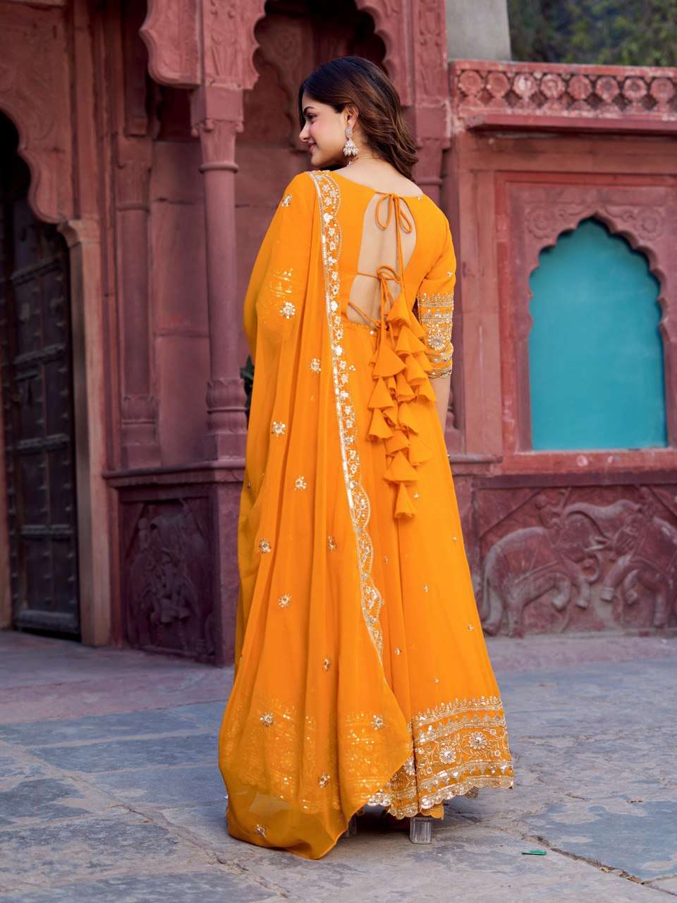 Ynf Faux Georgette RIN133 23 Gowns Wedding Collections Festive Collections Wholesale Georgette Gown Gown With Dupatta Sequin Gowns Manufacturer